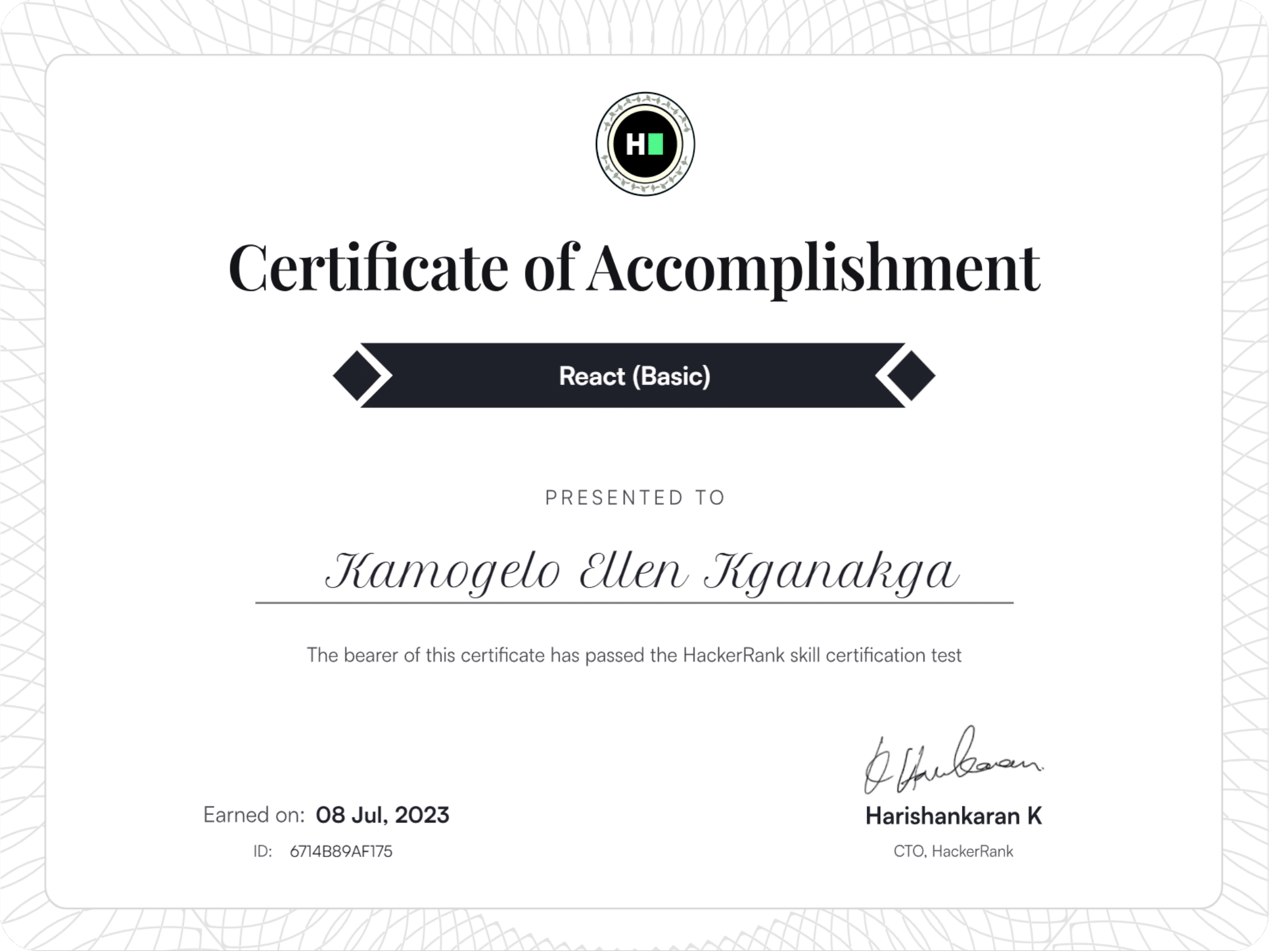 HackerRank React Certificate